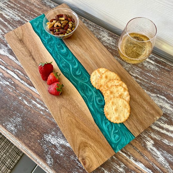 Other - Turquoise Resin River Wood Cutting Board Charcuterie Board Cheeseboard Tray